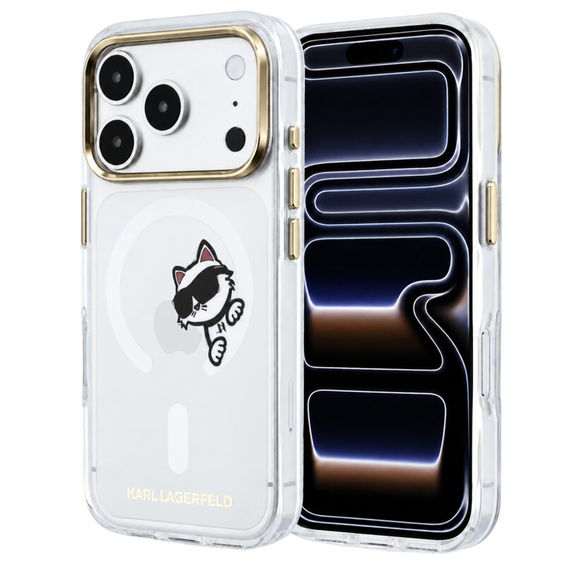 Husa iPhone 17 Pro Karl Lagerfeld IML Peekaboo Print and Metal Frame MagSafe, transparenta