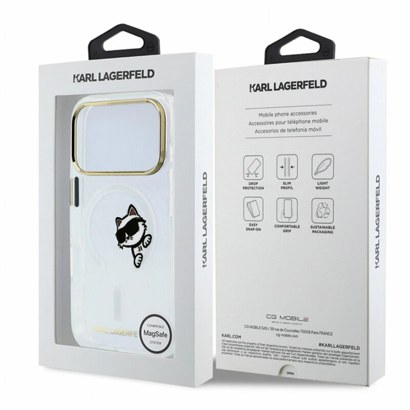 Husa iPhone 17 Pro Karl Lagerfeld IML Peekaboo Print and Metal Frame MagSafe, transparenta