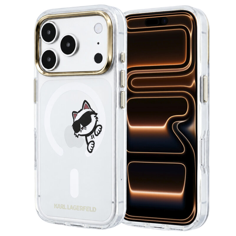Husa iPhone 17 Pro Max Karl Lagerfeld IML Peekaboo Print and Metal Frame MagSafe, transparenta