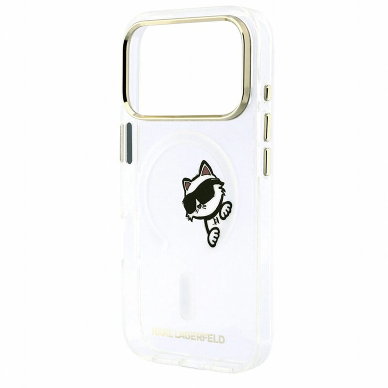 Husa iPhone 17 Pro Max Karl Lagerfeld IML Peekaboo Print and Metal Frame MagSafe, transparenta
