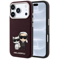 Husa iPhone 18 Pro Karl Lagerfeld Smooth Leather KC Bodies Sketch MagSafe, bordo