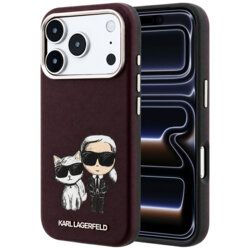 Husa iPhone 17 Pro Karl Lagerfeld Smooth Leather KC Bodies Sketch MagSafe, bordo