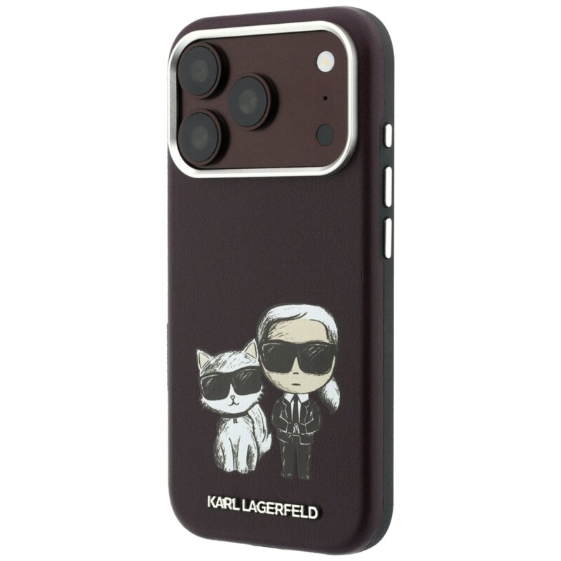 Husa iPhone 17 Pro Karl Lagerfeld Smooth Leather KC Bodies Sketch MagSafe, bordo