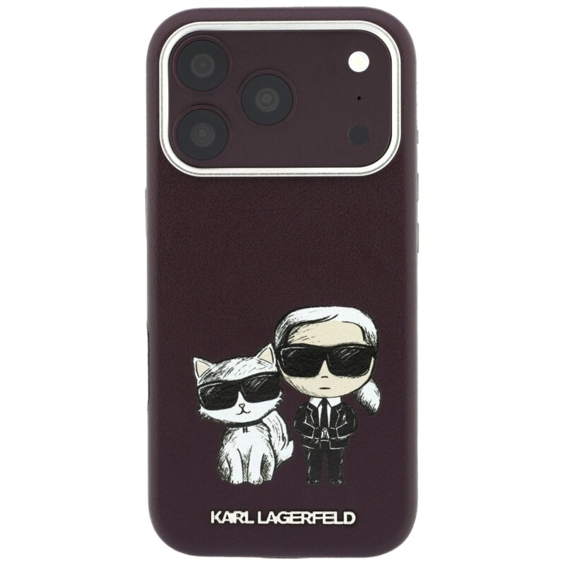 Husa iPhone 17 Pro Karl Lagerfeld Smooth Leather KC Bodies Sketch MagSafe, bordo