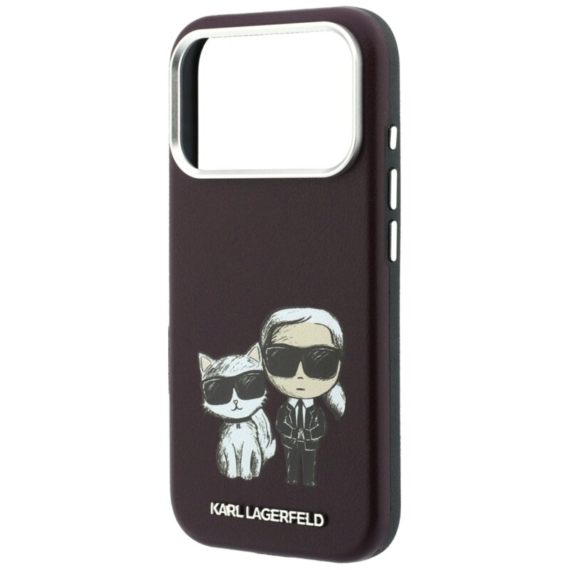 Husa iPhone 17 Pro Karl Lagerfeld Smooth Leather KC Bodies Sketch MagSafe, bordo