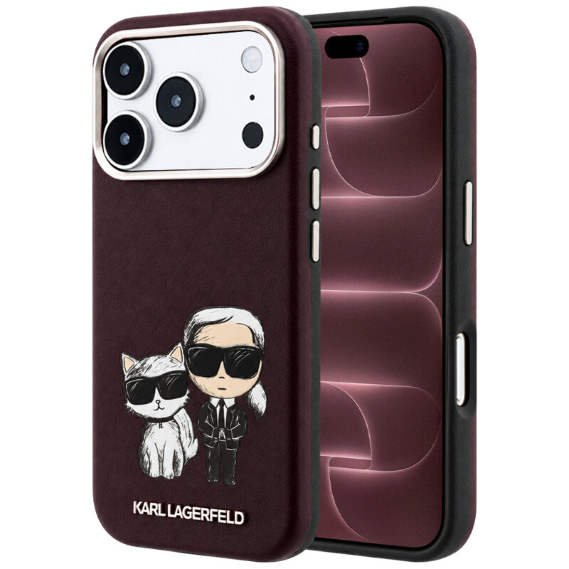 Husa iPhone 18 Pro Max Karl Lagerfeld Smooth Leather KC Bodies Sketch MagSafe, bordo, KLHMP18X6PWKCIDR