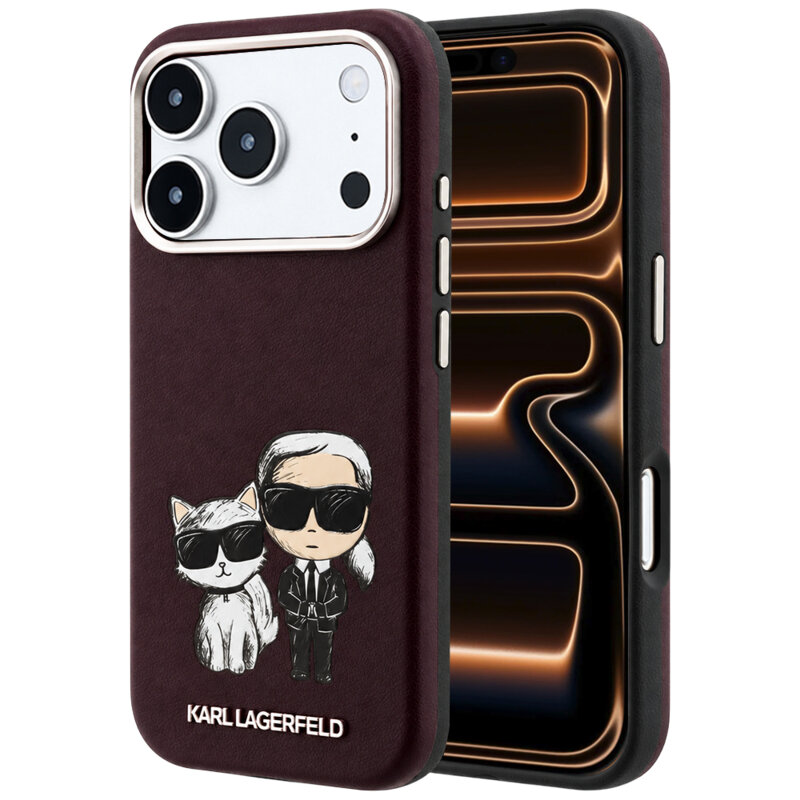 Husa iPhone 17 Pro Max Karl Lagerfeld Smooth Leather KC Bodies Sketch MagSafe, bordo, KLHMP18X6PWKCIDR