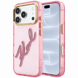Husa iPhone 18 Pro Karl Lagerfeld IML Big Signature Resin Logo Metal Frame, roz
