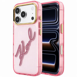 Husa iPhone 17 Pro Karl Lagerfeld IML Big Signature Resin Logo Metal Frame, roz