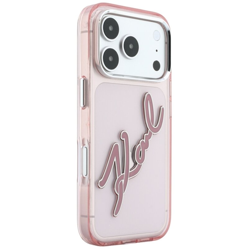Husa iPhone 17 Pro Karl Lagerfeld IML Big Signature Resin Logo Metal Frame, roz