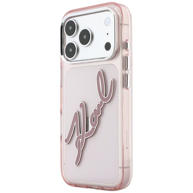 Husa iPhone 17 Pro Karl Lagerfeld IML Big Signature Resin Logo Metal Frame, roz