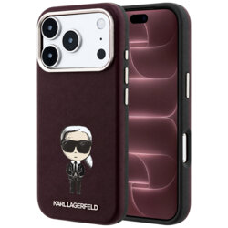 Husa iPhone 18 Pro Max Karl Lagerfeld Smooth Leather Ikonik Sketch MagSafe, burgundy
