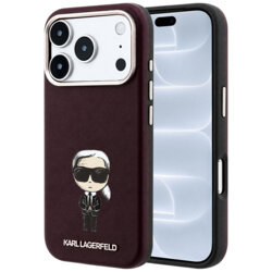 Husa iPhone 18 Pro Karl Lagerfeld Smooth Leather Ikonik Sketch MagSafe, bordo