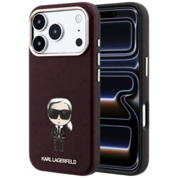 Husa iPhone 17 Pro Karl Lagerfeld Smooth Leather Ikonik Sketch MagSafe, bordo