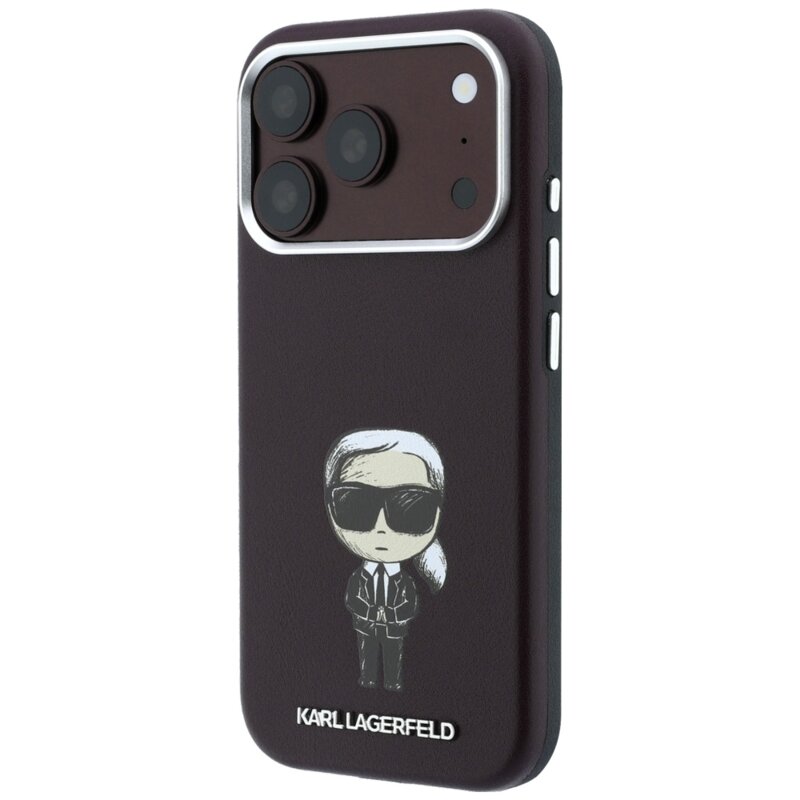 Husa iPhone 17 Pro Karl Lagerfeld Smooth Leather Ikonik Sketch MagSafe, bordo