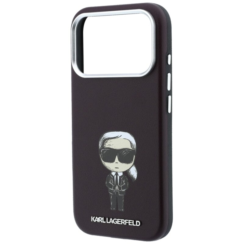 Husa iPhone 17 Pro Karl Lagerfeld Smooth Leather Ikonik Sketch MagSafe, bordo