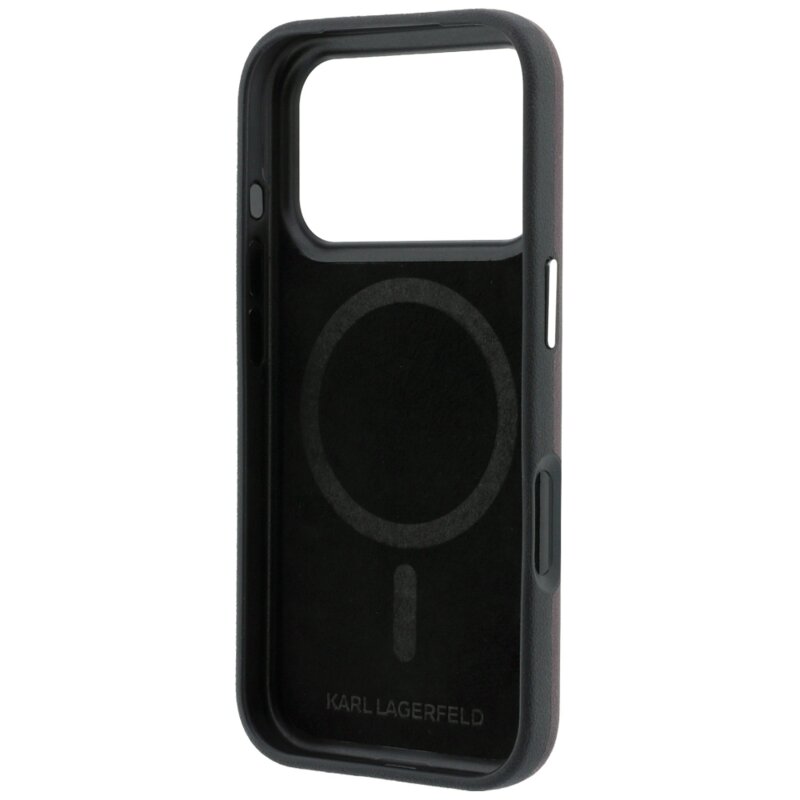Husa iPhone 17 Pro Karl Lagerfeld Smooth Leather Ikonik Sketch MagSafe, bordo