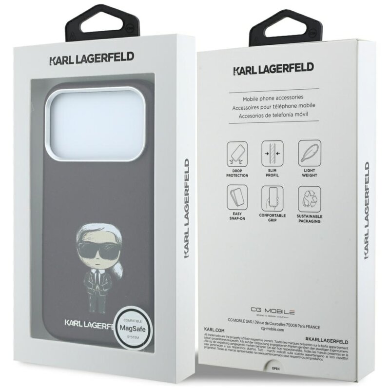 Husa iPhone 17 Pro Karl Lagerfeld Smooth Leather Ikonik Sketch MagSafe, bordo