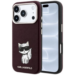 Husa iPhone 18 Pro Karl Lagerfeld Smooth Leather Choupette Sketch MagSafe, bordo