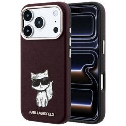 Husa iPhone 17 Pro Karl Lagerfeld Smooth Leather Choupette Sketch MagSafe, bordo, KLHMP18L6PWCIKDR