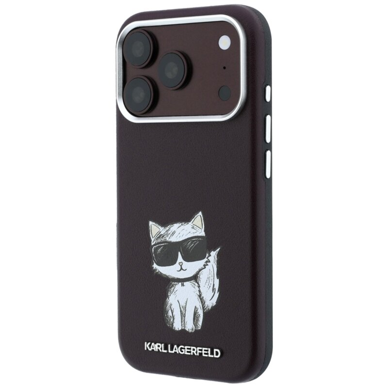 Husa iPhone 17 Pro Karl Lagerfeld Smooth Leather Choupette Sketch MagSafe, bordo, KLHMP18L6PWCIKDR
