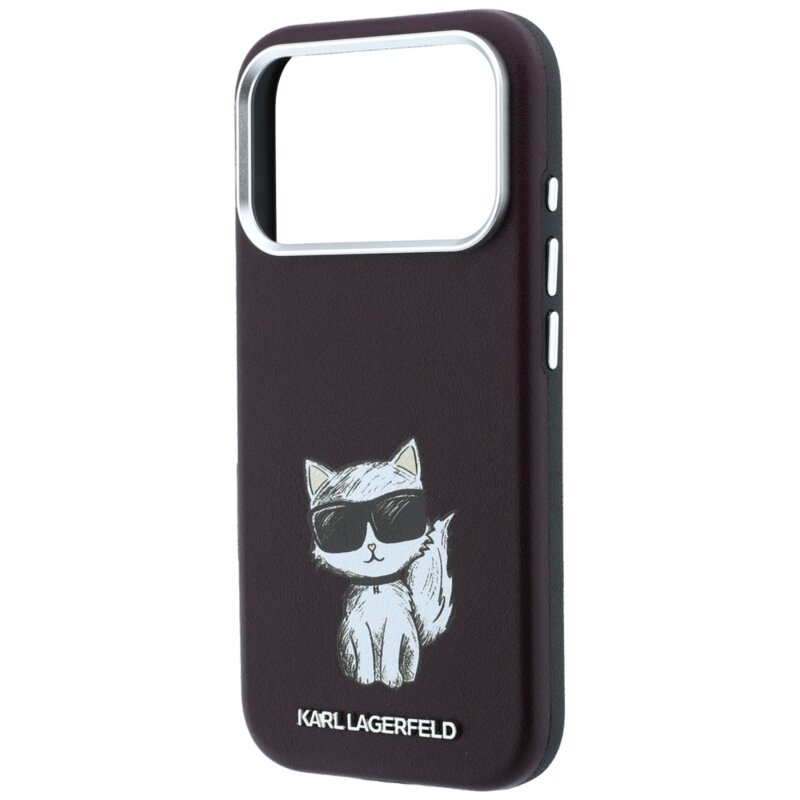 Husa iPhone 17 Pro Karl Lagerfeld Smooth Leather Choupette Sketch MagSafe, bordo, KLHMP18L6PWCIKDR