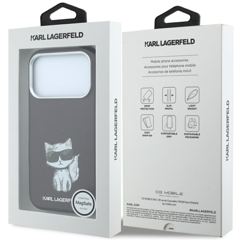 Husa iPhone 17 Pro Karl Lagerfeld Smooth Leather Choupette Sketch MagSafe, bordo, KLHMP18L6PWCIKDR