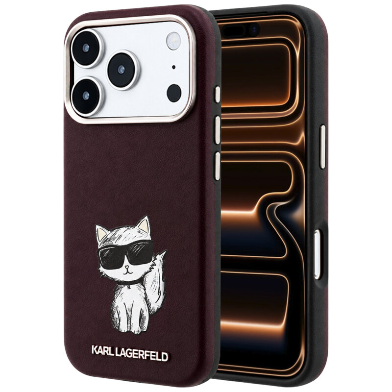 Husa iPhone 17 Pro Max Karl Lagerfeld Leather MagSafe, bordo