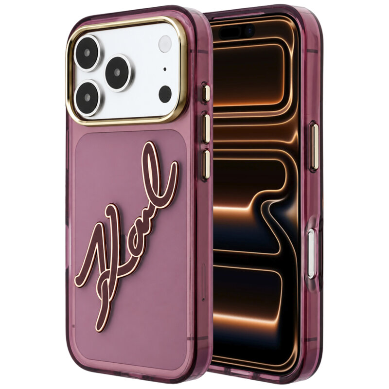 Husa iPhone 17 Pro Max Karl Lagerfeld IML Big Signature Resin Logo, burgundy