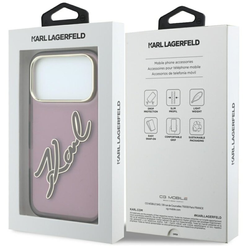 Husa iPhone 17 Pro Max Karl Lagerfeld IML Big Signature Resin Logo, burgundy