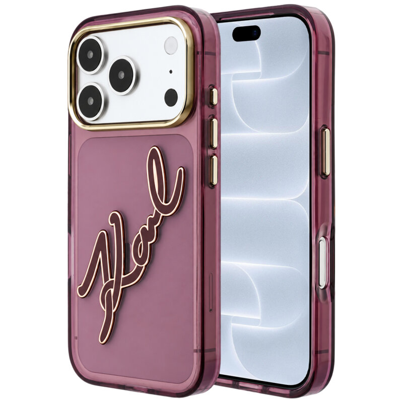 Husa iPhone 18 Pro Karl Lagerfeld IML Big Signature Resin Logo Metal Frame, bordo, KLHCP18L6HCKSRR
