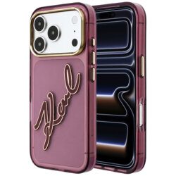 Husa iPhone 17 Pro Karl Lagerfeld IML Big Signature Resin Logo Metal Frame, bordo, KLHCP18L6HCKSRR