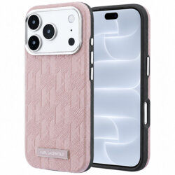 Husa iPhone 18 Pro Karl Lagerfeld Grained Leather Mono Resin Logo MagSafe, roz, KLHMP18L6PWKLMHP