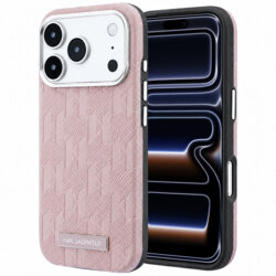 Husa iPhone 17 Pro Karl Lagerfeld Grained Leather Mono Resin Logo MagSafe, roz, KLHMP18L6PWKLMHP