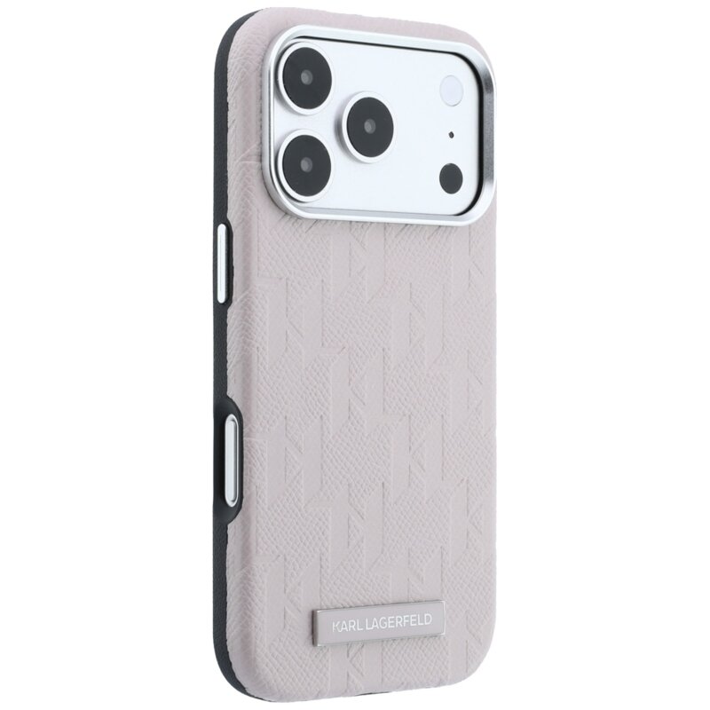 Husa iPhone 17 Pro Karl Lagerfeld Grained Leather Mono Resin Logo MagSafe, roz, KLHMP18L6PWKLMHP
