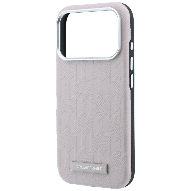 Husa iPhone 17 Pro Karl Lagerfeld Grained Leather Mono Resin Logo MagSafe, roz, KLHMP18L6PWKLMHP