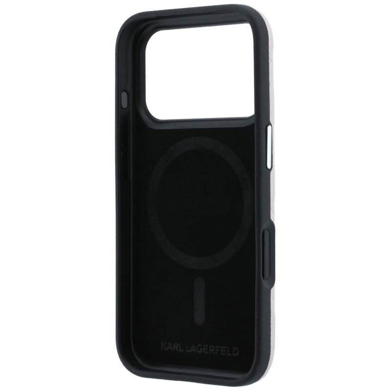 Husa iPhone 17 Pro Karl Lagerfeld Grained Leather Mono Resin Logo MagSafe, roz, KLHMP18L6PWKLMHP