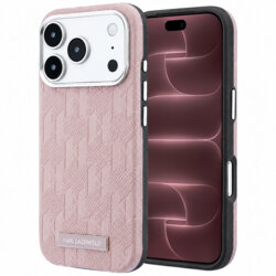 Husa iPhone 18 Pro Max Karl Lagerfeld Grained Leather Mono Resin Logo MagSafe, roz, KLHMP18X6PWKLMHP