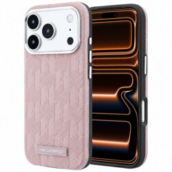Husa iPhone 17 Pro Max Karl Lagerfeld Grained Leather Mono Resin Logo MagSafe, roz, KLHMP18X6PWKLMHP