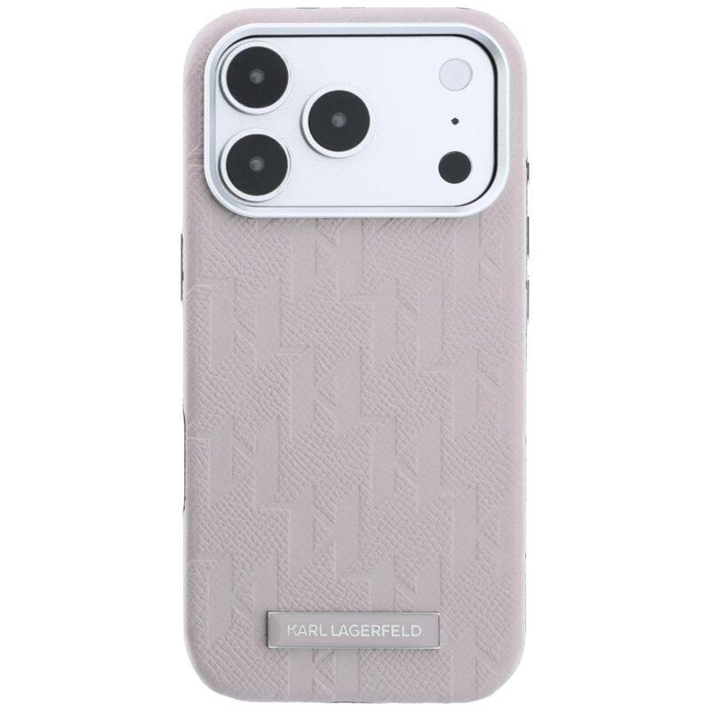 Husa iPhone 17 Pro Max Karl Lagerfeld Grained Leather Mono Resin Logo MagSafe, roz, KLHMP18X6PWKLMHP