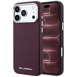 Husa iPhone 18 Pro Max Karl Lagerfeld Grained Leather Elongated Logo MagSafe, burgundy
