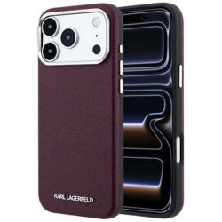 Husa iPhone 17 Pro Karl Lagerfeld Grained Leather Elongated Logo MagSafe, bordo, KLHMP18LPSWGKLR