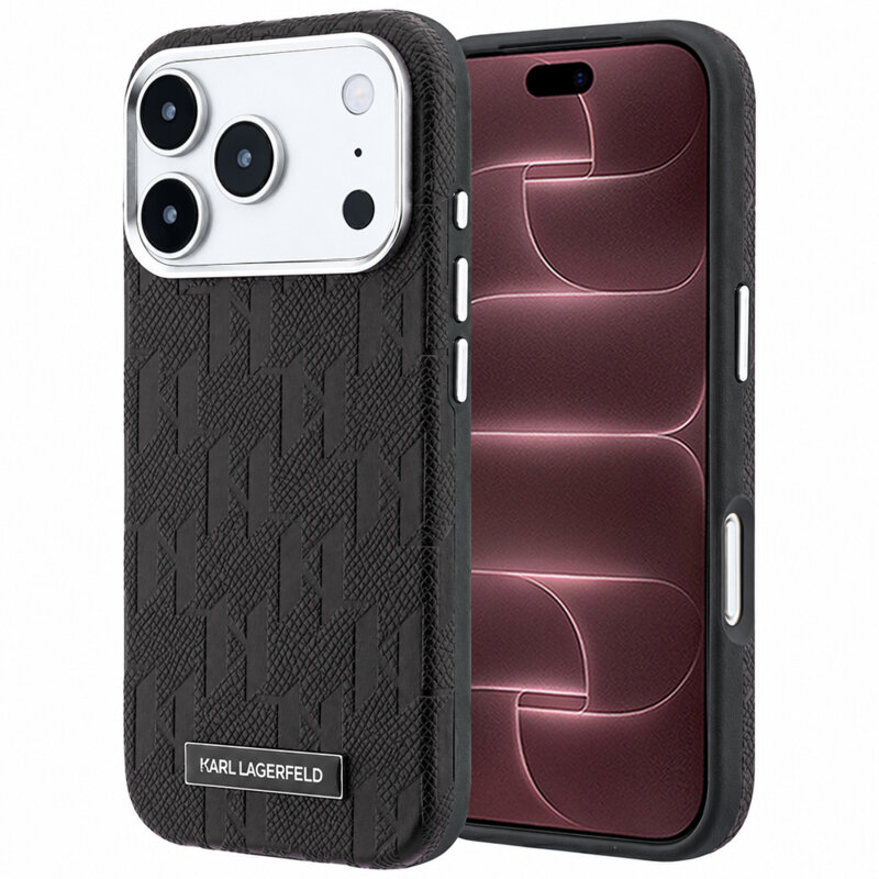 Husa iPhone 18 Pro Max Karl Lagerfeld Grained Leather Mono Resin Logo MagSafe, negru, KLHMP18X6PWKLMHK