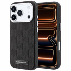 Husa iPhone 17 Pro Max Karl Lagerfeld Grained Leather Mono Resin Logo MagSafe, negru, KLHMP18X6PWKLMHK