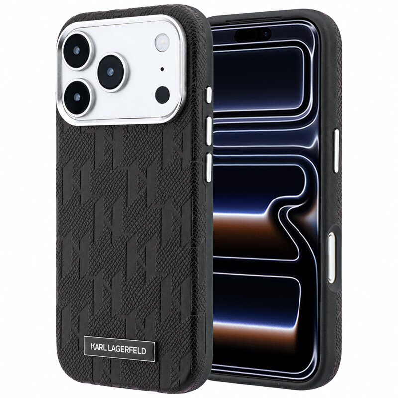 Husa iPhone 17 Pro Karl Lagerfeld HC MagSafe SW Grained Leather HS Mono Resin Logo, negru