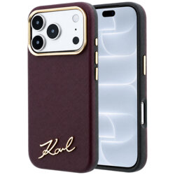 Husa originala iPhone 18 Pro Karl Lagerfeld Saffiano Small Script Metal Logo MagSafe, bordo, KLHMP18L6PWSKSR