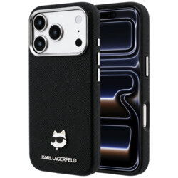Husa iPhone 17 Pro Karl Lagerfeld Grained Leather Choupette Head MagSafe, negru, KLHMP18L6PSCHLK
