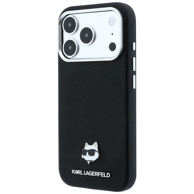 Husa iPhone 17 Pro Karl Lagerfeld Grained Leather Choupette Head MagSafe, negru, KLHMP18L6PSCHLK