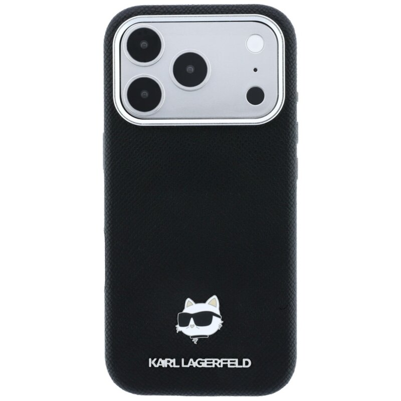 Husa iPhone 17 Pro Karl Lagerfeld Grained Leather Choupette Head MagSafe, negru, KLHMP18L6PSCHLK