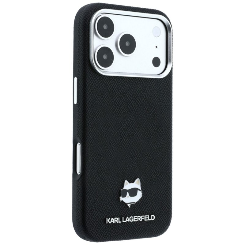 Husa iPhone 17 Pro Karl Lagerfeld Grained Leather Choupette Head MagSafe, negru, KLHMP18L6PSCHLK